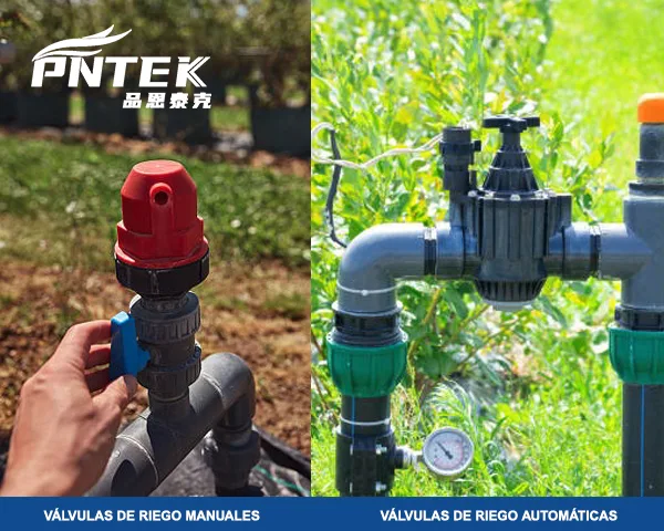Válvulas de Riego Manuales vs. Automáticas Una válvula de bola de PVC al lado de una válvula de solenoide para riego