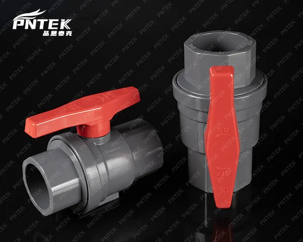 Internal Seal of a New PVC Ball Valve A cutaway view of a new ball valve showing the tight fit between the ball and white PTFE seats